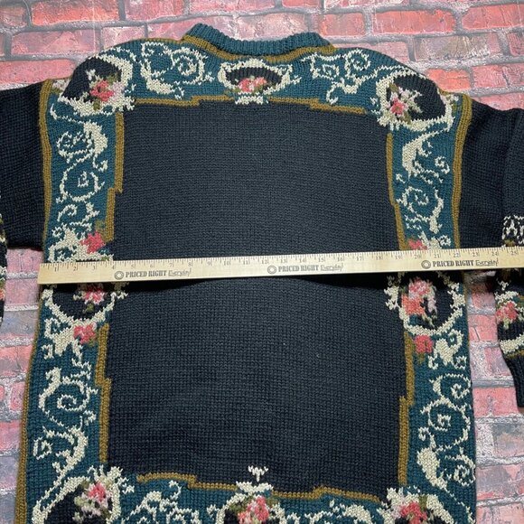 Vtg Cottagecore Womens Sweater L Black Floral Granny Wool Blend Cabincore Soft - Picture 7 of 7